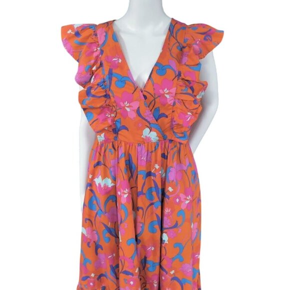 Roberto Rodriguez Womens Floral Whimsy Boho Ruffle Tiered Midi Dress M - Picture 8 of 16
